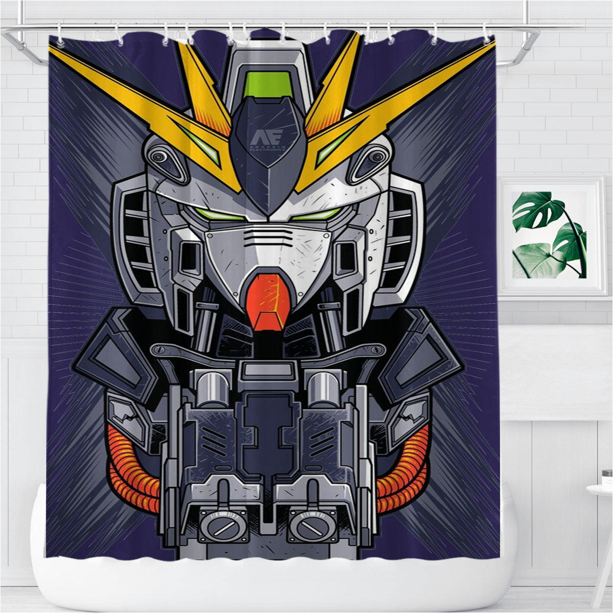 Nu Gundam Mecha Bathroom Shower Curtain Fabric Waterproof | 66 X 72 Inch