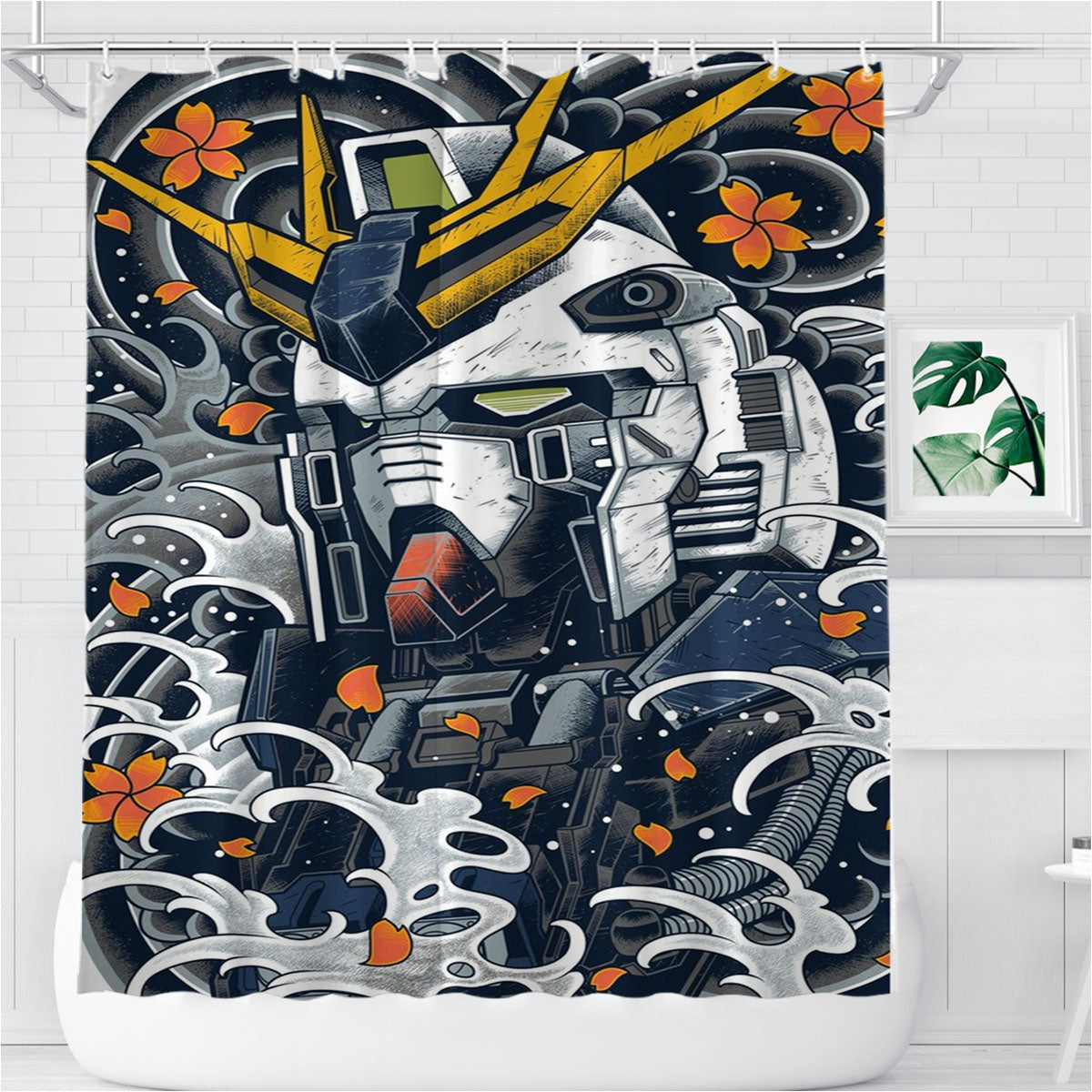 Nu Gundam Mecha Awesome Bathroom Shower Curtain Fabric Waterproof | 66 X 72 Inch