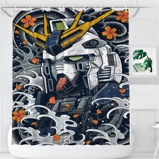 Personalized Nu Gundam Mecha Awesome Shower Curtain Farmhouse Bathroom Decor
