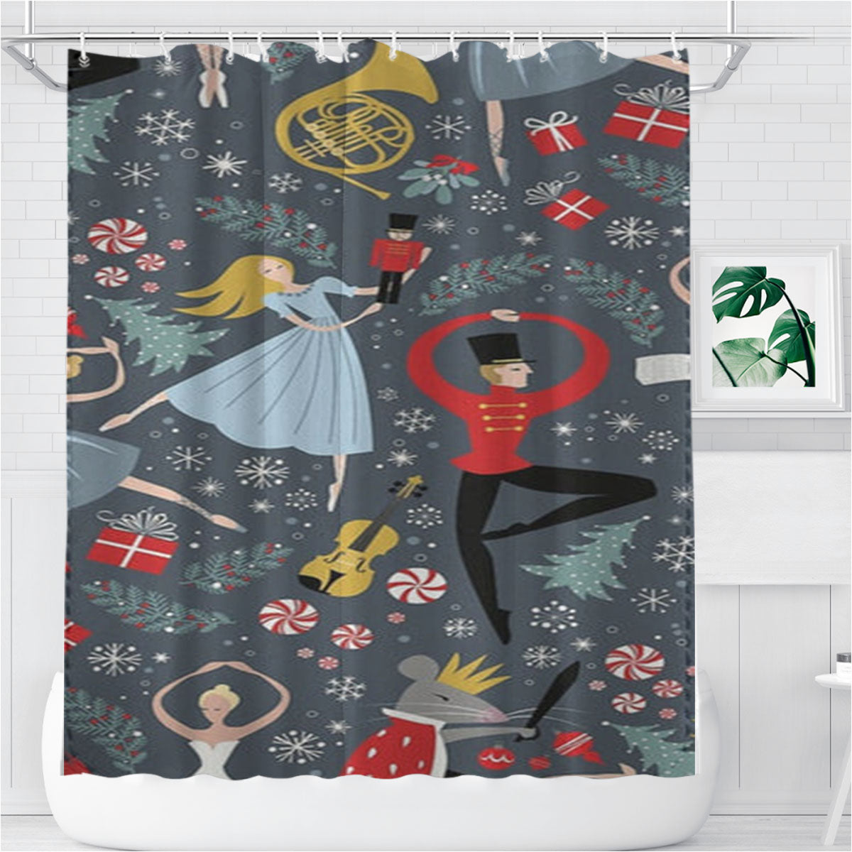 Nutcracker Ballet Pattern - Christmas Bathroom Shower Curtain Fabric Waterproof | 66 X 72 Inch