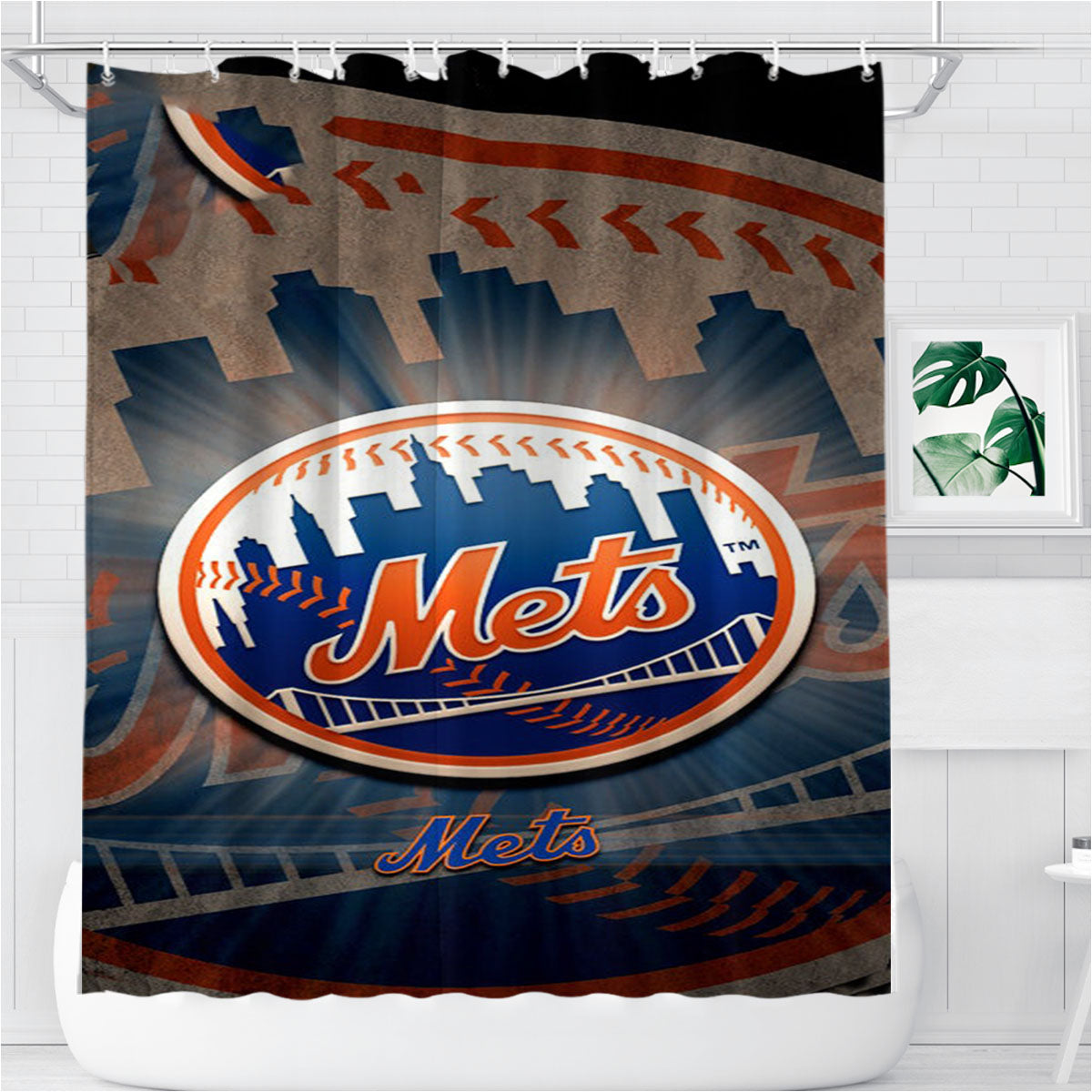 Ny Mets Bathroom Shower Curtain Fabric Waterproof | 66 X 72 Inch