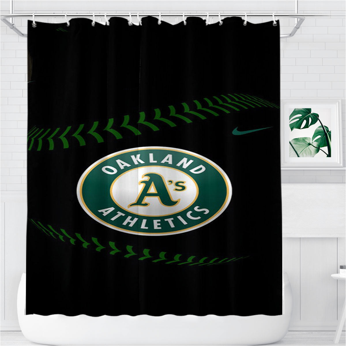 Oakland Athletics Mlb Black Bathroom Shower Curtain Fabric Waterproof | 66 X 72 Inch