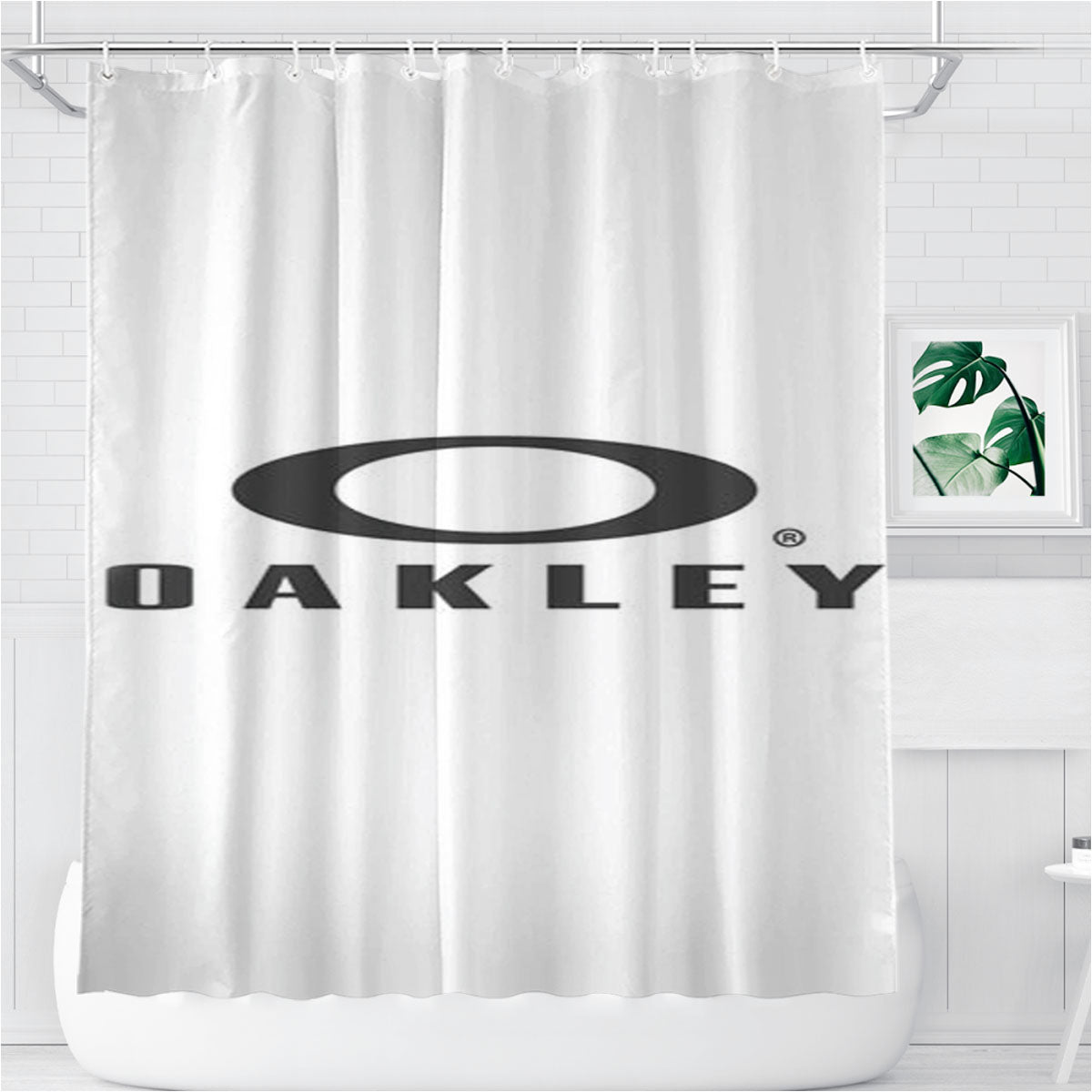 Oakley White Bathroom Shower Curtain Fabric Waterproof | 66 X 72 Inch