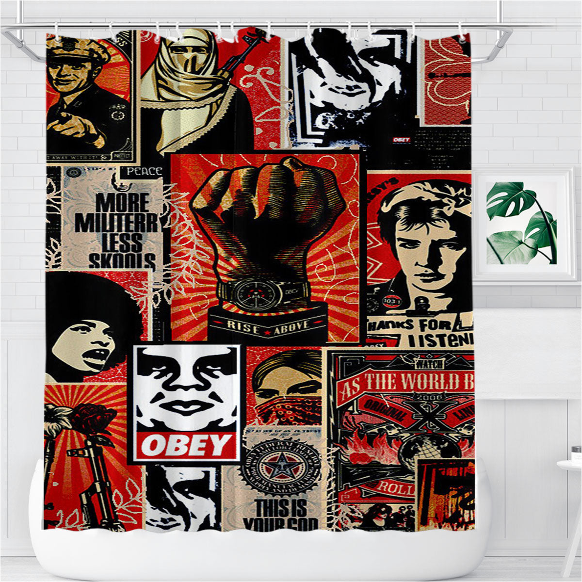 Obey Collage Poster Bathroom Shower Curtain Fabric Waterproof | 66 X 72 Inch