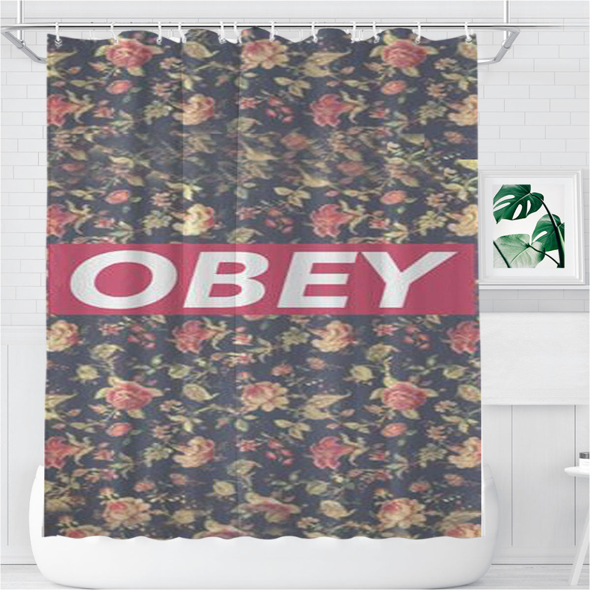 Obey Floral Bathroom Shower Curtain Fabric Waterproof | 66 X 72 Inch