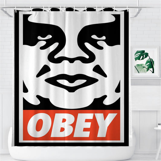 Personalized Obey Icon Poster Shower Curtain Farmhouse Bathroom Decor
