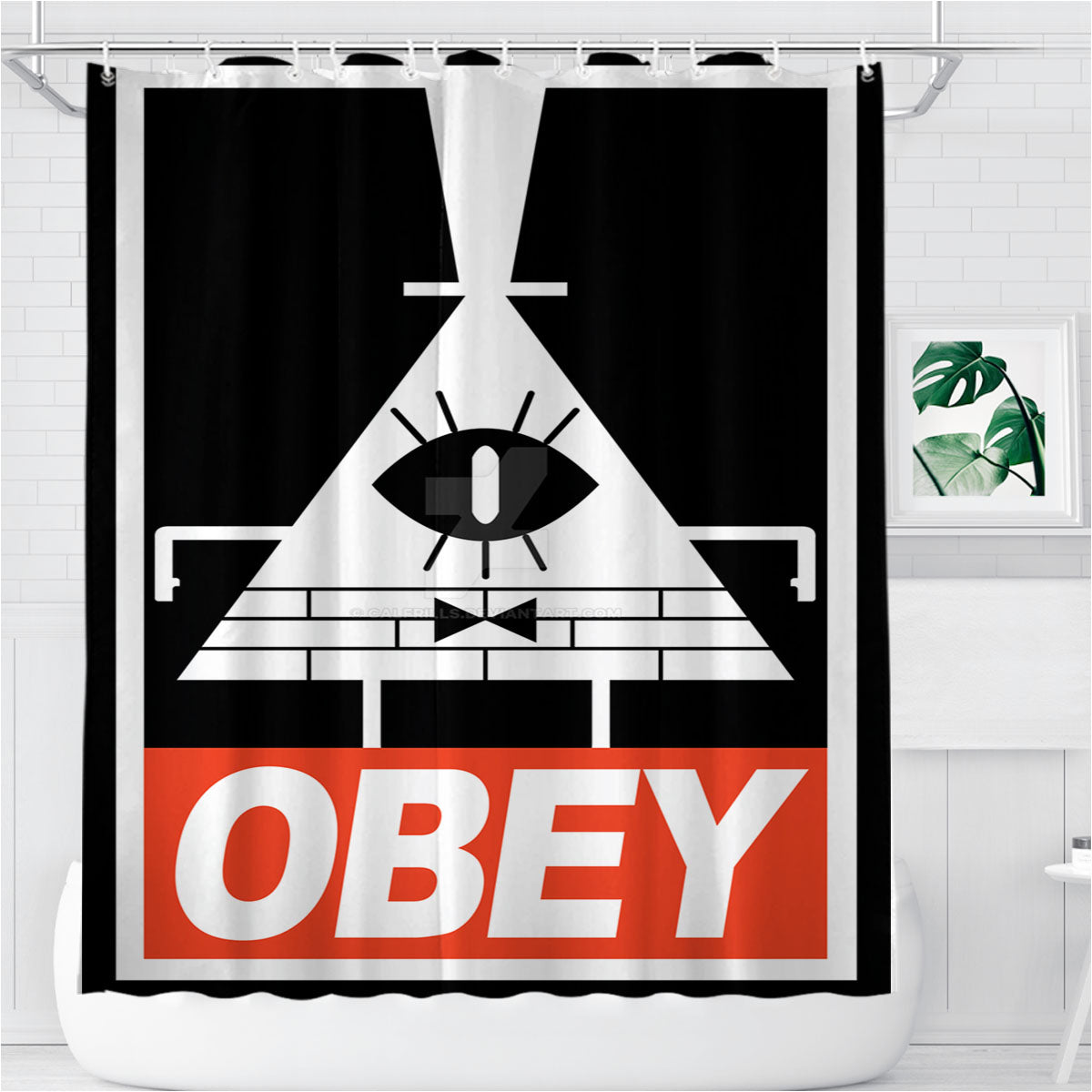 Obey Illuminati Wallpaper Bathroom Shower Curtain Fabric Waterproof | 66 X 72 Inch