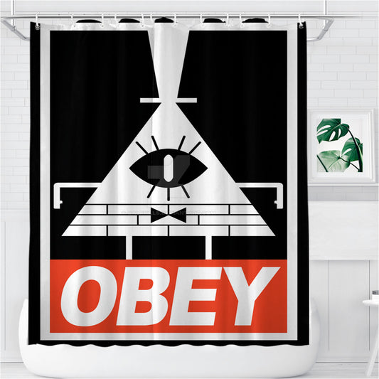 Personalized Obey Illuminati Wallpaper Shower Curtain Farmhouse Bathroom Decor
