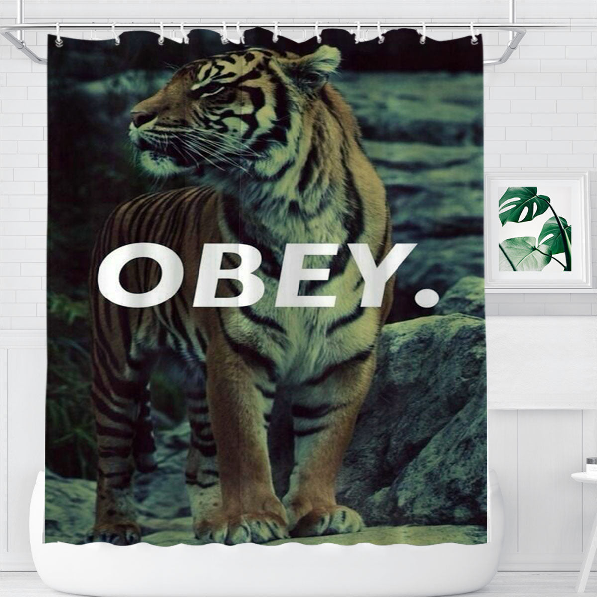 Obey Lion Stone Bathroom Shower Curtain Fabric Waterproof | 66 X 72 Inch