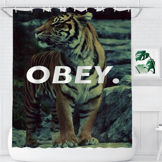 Personalized Obey Lion Stone Shower Curtain Farmhouse Bathroom Decor