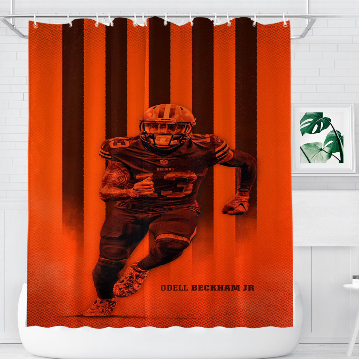 Odell Beckham Jr Best Cleveland Brown Player Bathroom Shower Curtain Fabric Waterproof | 66 X 72 Inch
