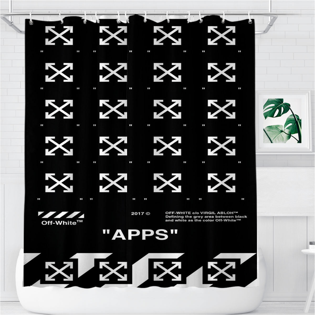 Off-White Apps Bathroom Shower Curtain Fabric Waterproof | 66 X 72 Inch