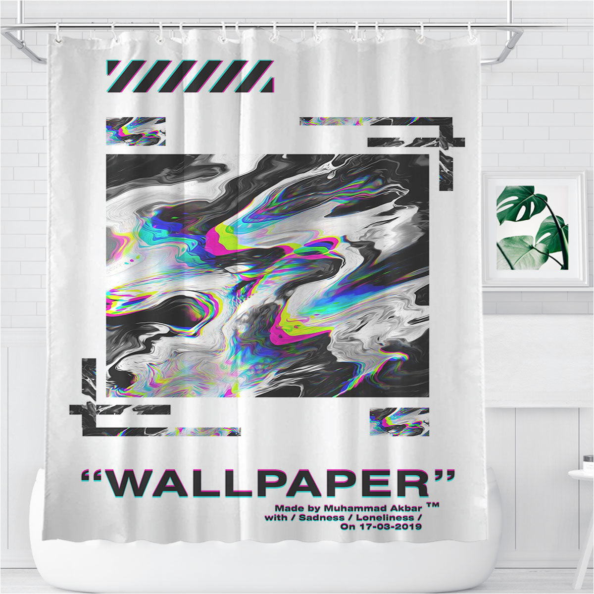 Off White Abstract White Aesthetics Bathroom Shower Curtain Fabric Waterproof | 66 X 72 Inch