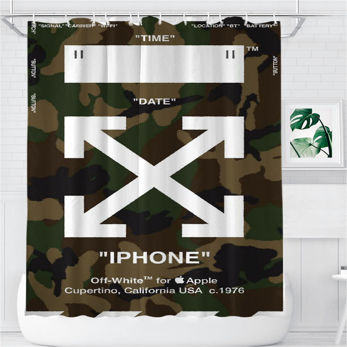 Off White Army Bathroom Shower Curtain Fabric Waterproof | 66 X 72 Inch
