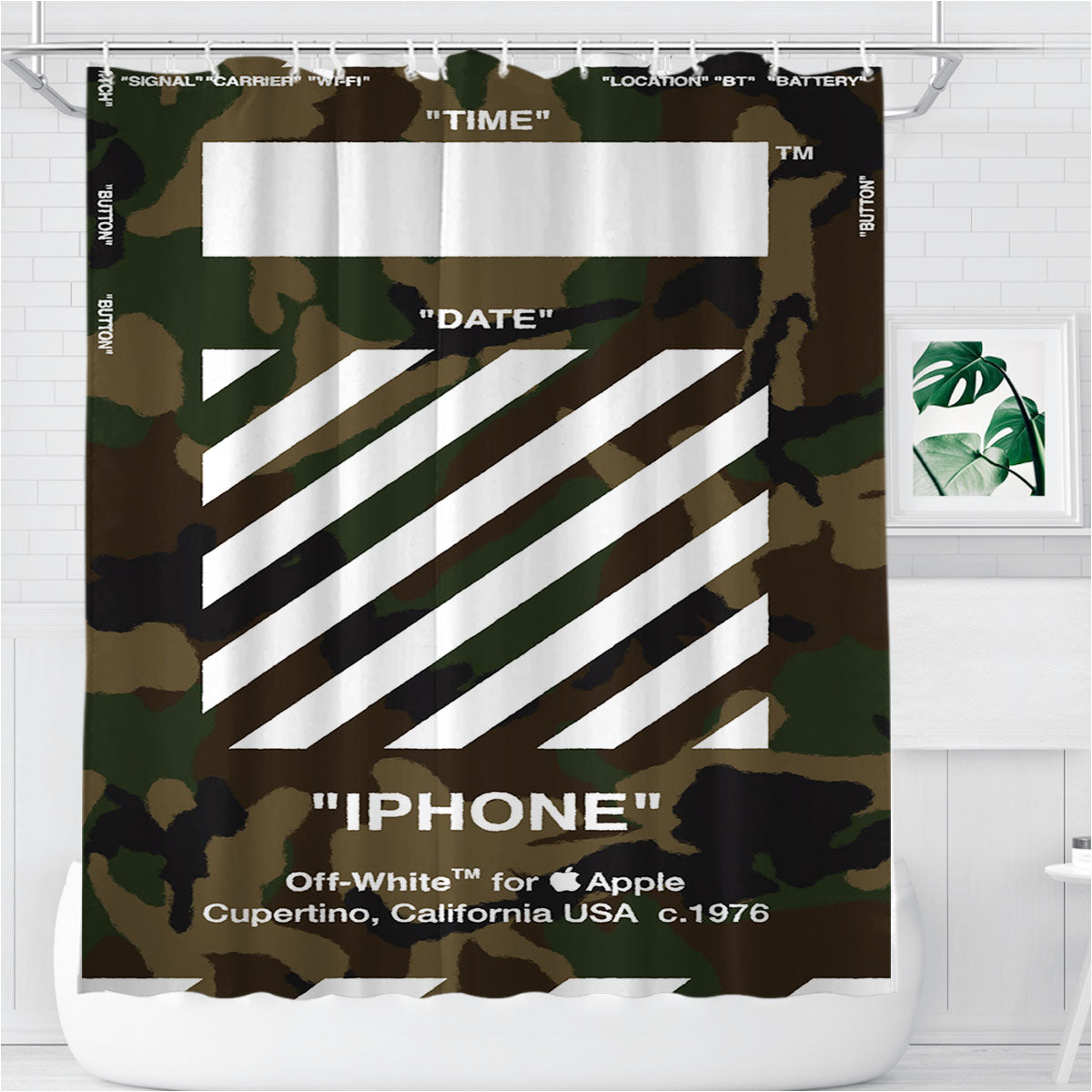 Off White Army 1 Bathroom Shower Curtain Fabric Waterproof | 66 X 72 Inch