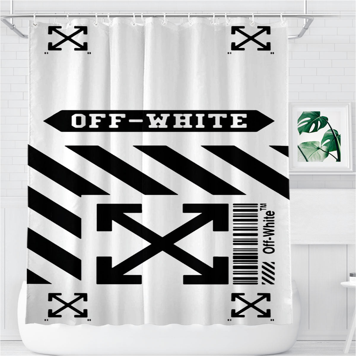 Off White Box Code White Stripe Arrow Bathroom Shower Curtain Fabric Waterproof | 66 X 72 Inch