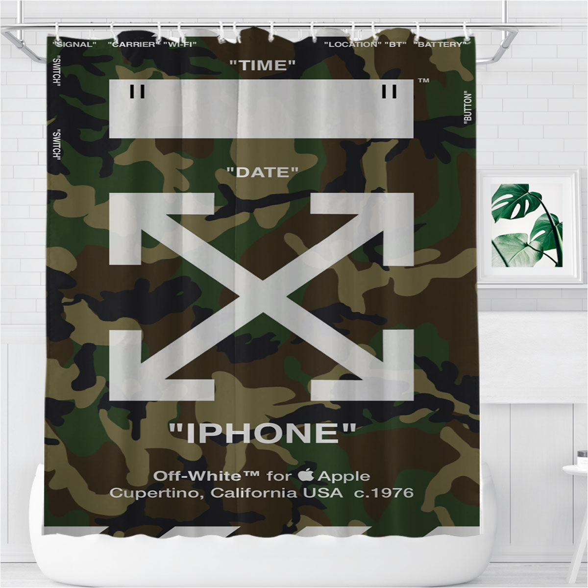 Off White Camouflage Background Bathroom Shower Curtain Fabric Waterproof | 66 X 72 Inch