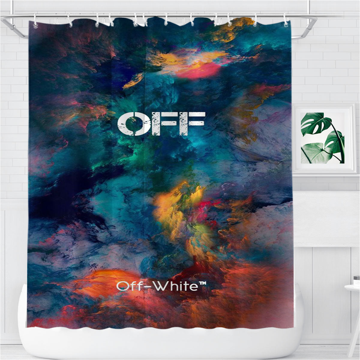 Off White Colorful Smoke Bathroom Shower Curtain Fabric Waterproof | 66 X 72 Inch