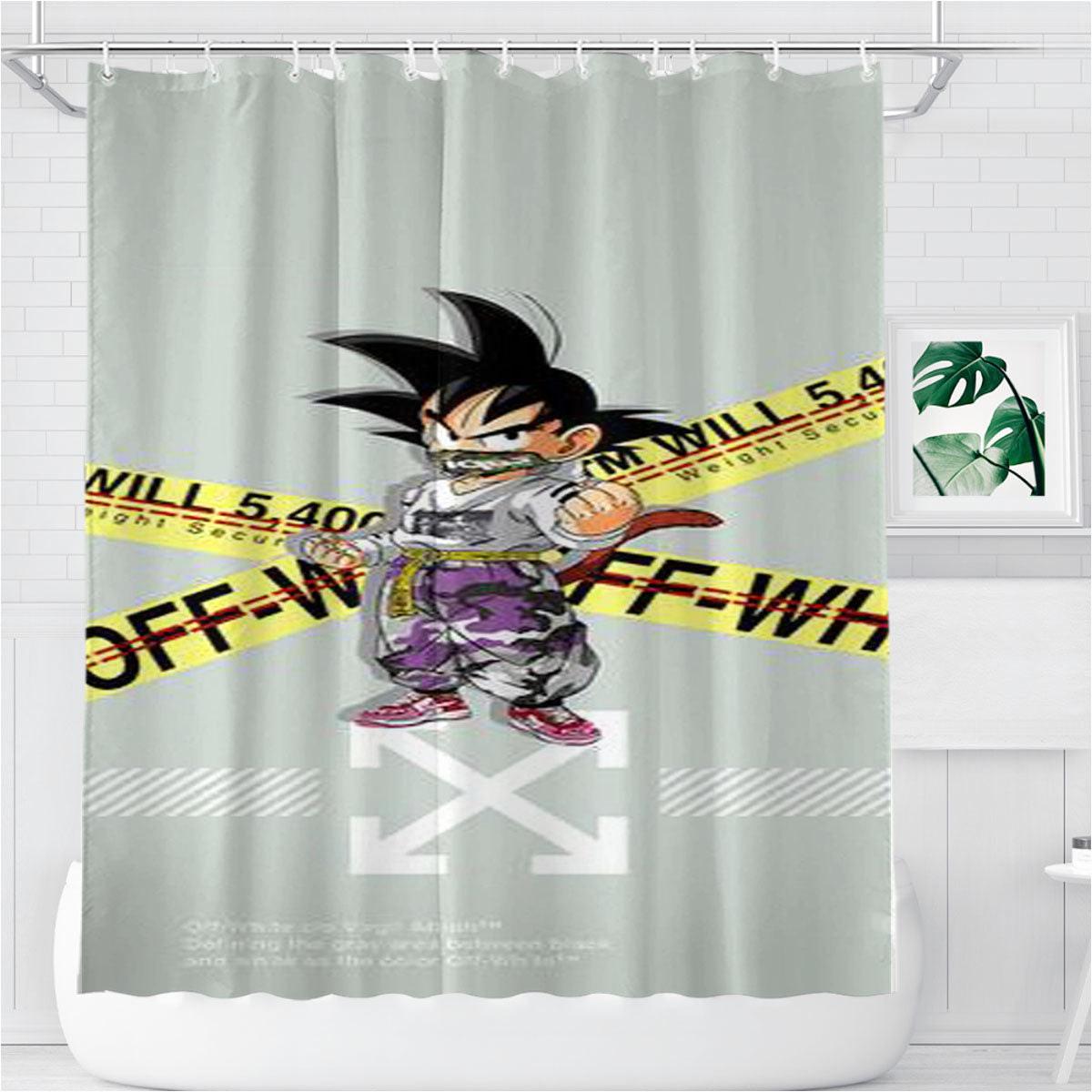 Off White Fight Mode Of Goku Bathroom Shower Curtain Fabric Waterproof | 66 X 72 Inch