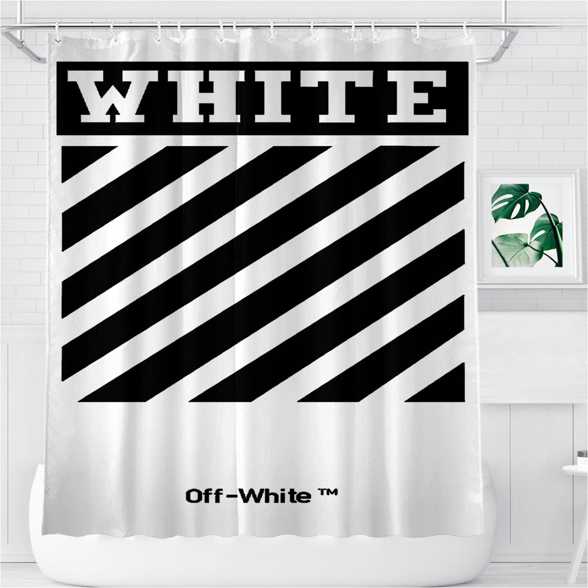 Off White Flagship Bathroom Shower Curtain Fabric Waterproof | 66 X 72 Inch