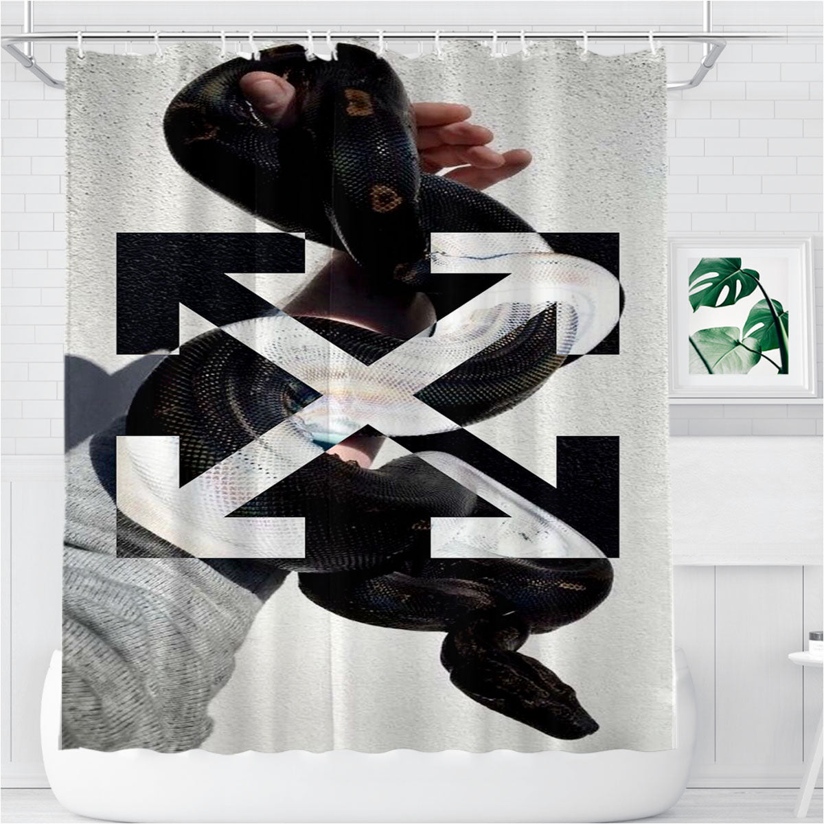 Off White Hand Of Snake Bathroom Shower Curtain Fabric Waterproof | 66 X 72 Inch