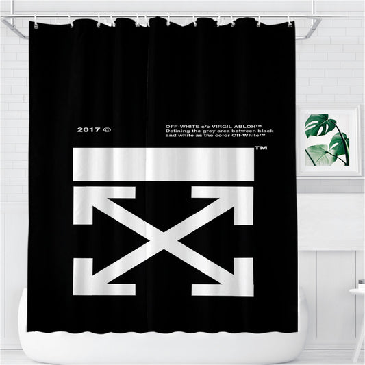 Personalized Off White Logo Shower Curtain Farmhouse Bathroom Decor
