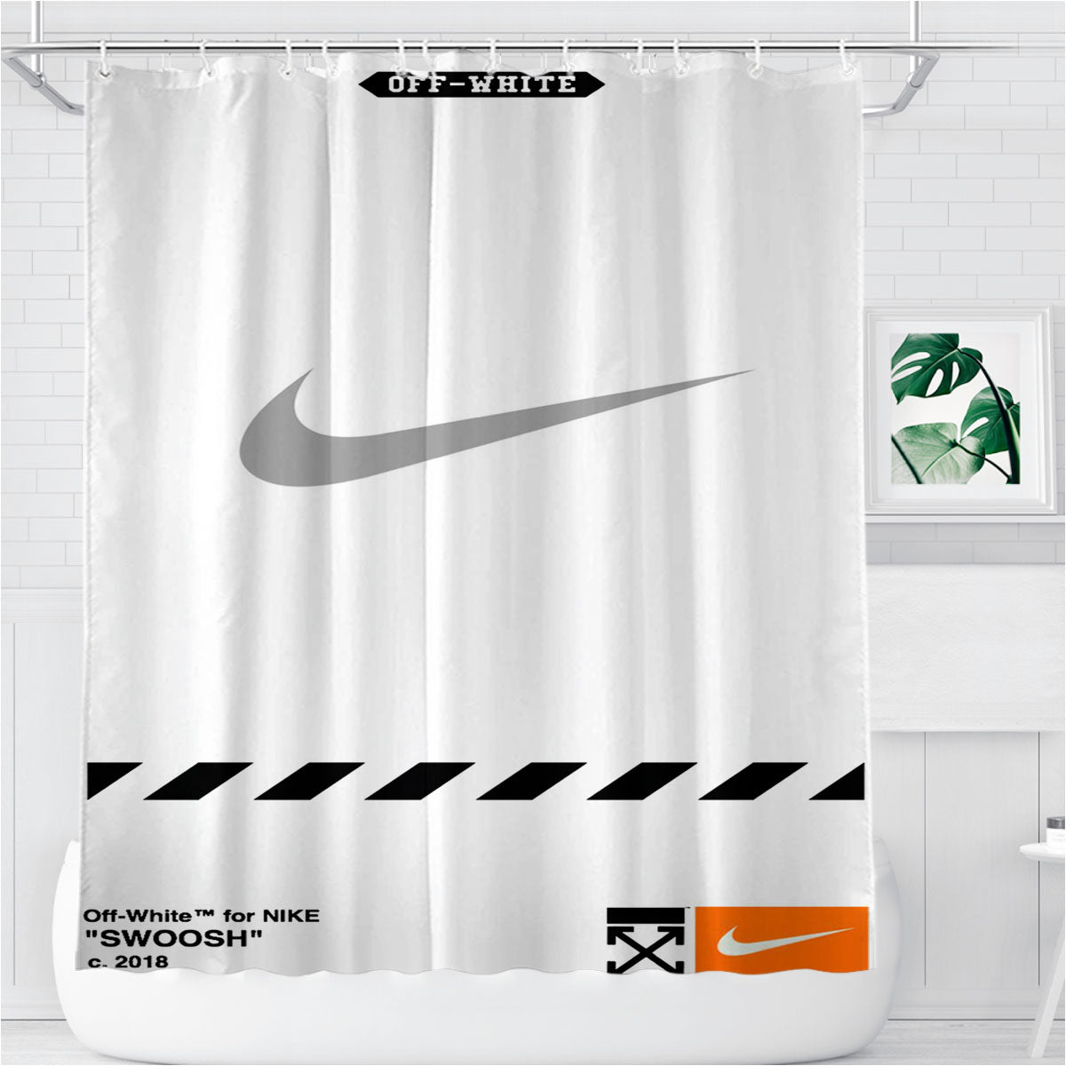 Off White Nike Bathroom Shower Curtain Fabric Waterproof | 66 X 72 Inch