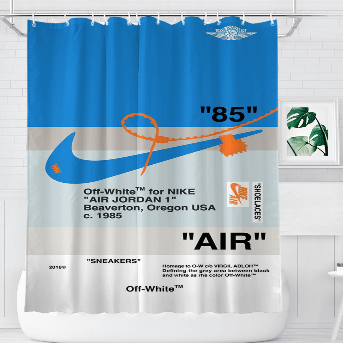 Off White Nike Air Blue Bathroom Shower Curtain Fabric Waterproof | 66 X 72 Inch