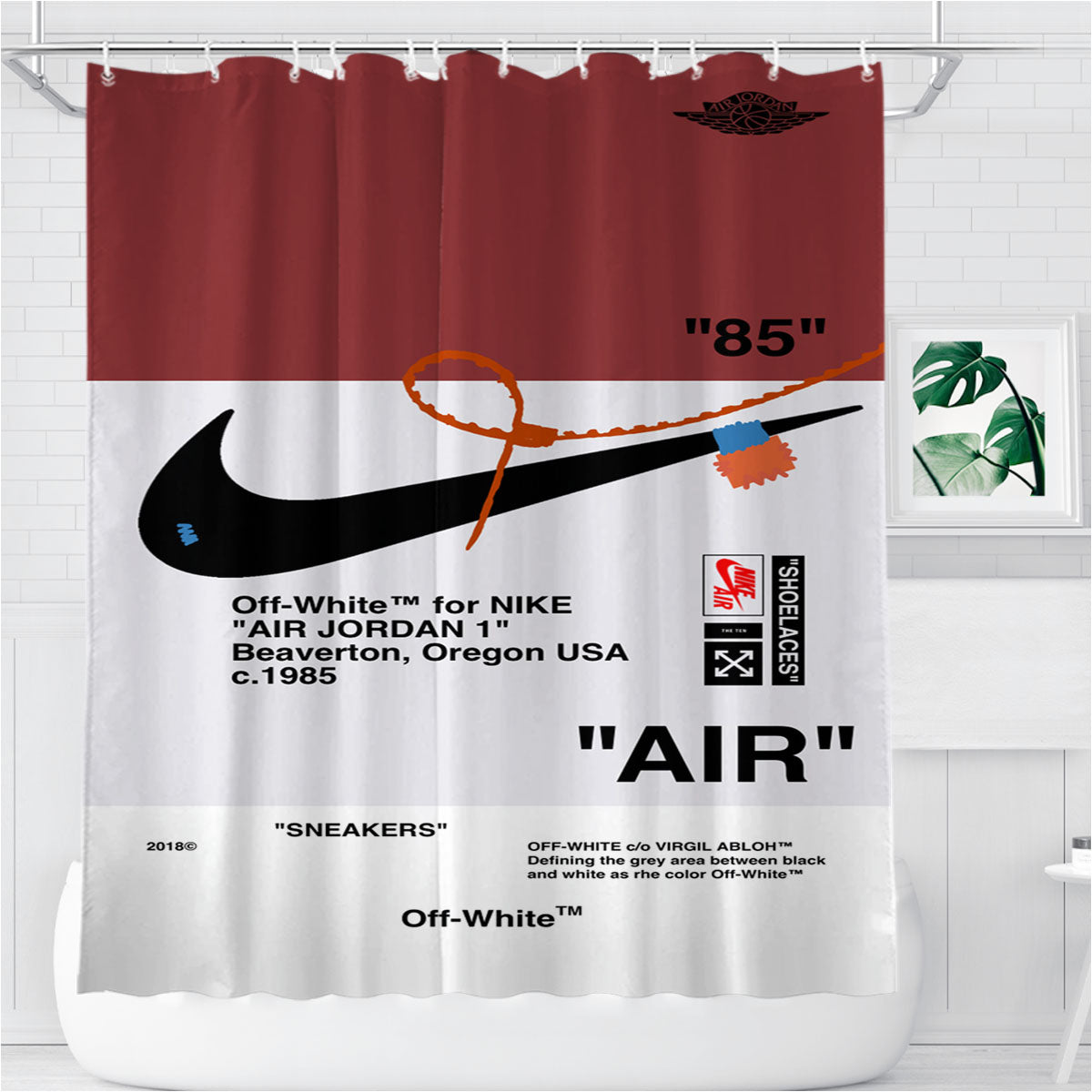 Off White Nike Air Red Bathroom Shower Curtain Fabric Waterproof | 66 X 72 Inch