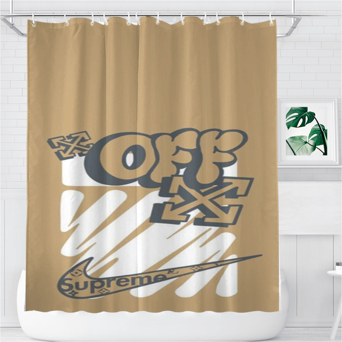 Off White Nike Logo Bathroom Shower Curtain Fabric Waterproof | 66 X 72 Inch