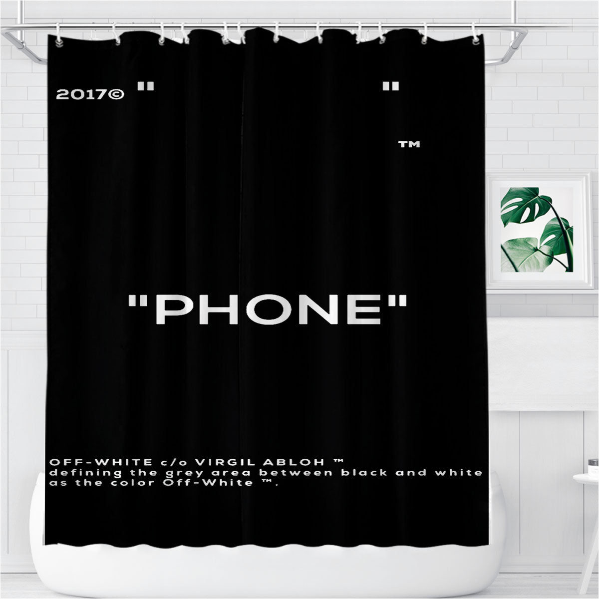 Off White Phone Bathroom Shower Curtain Fabric Waterproof | 66 X 72 Inch