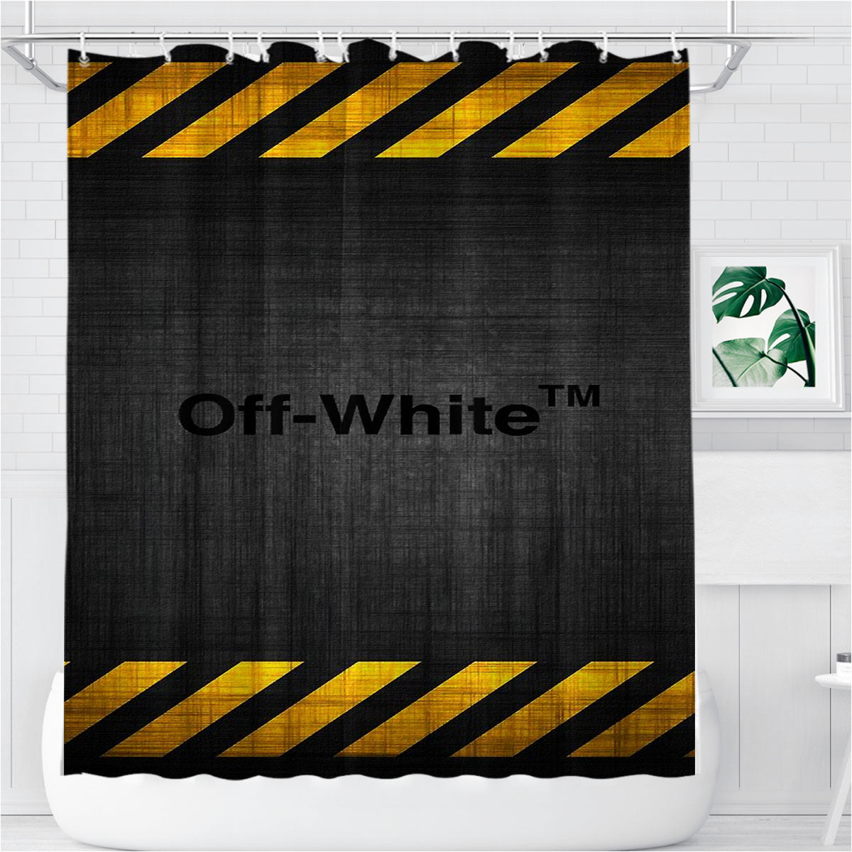 Off White Police Line Bathroom Shower Curtain Fabric Waterproof | 66 X 72 Inch