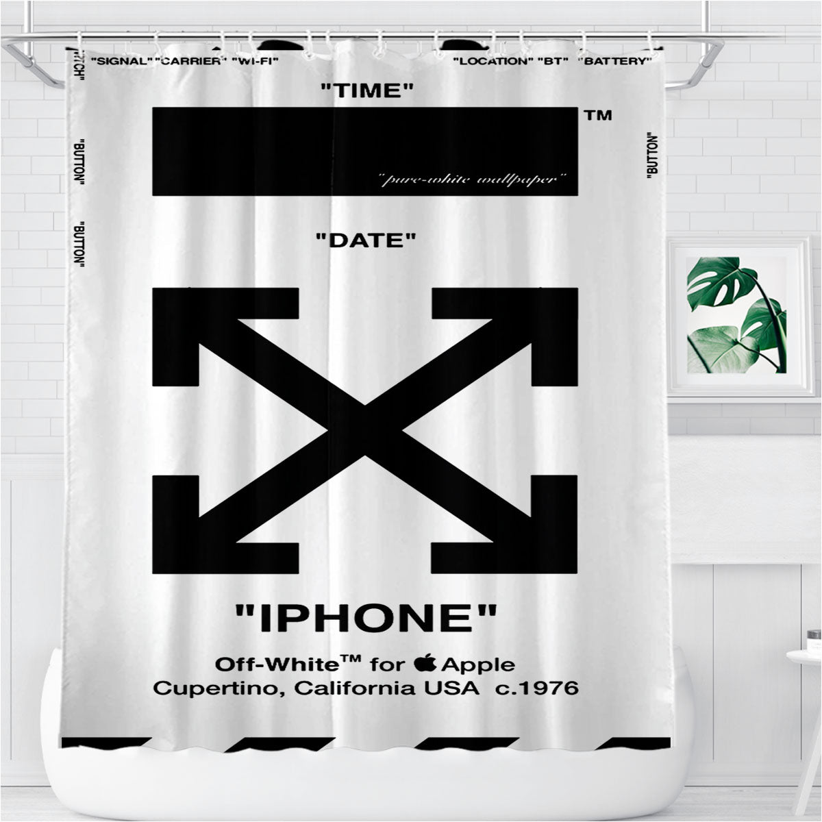 Off White Pure White Bathroom Shower Curtain Fabric Waterproof | 66 X 72 Inch