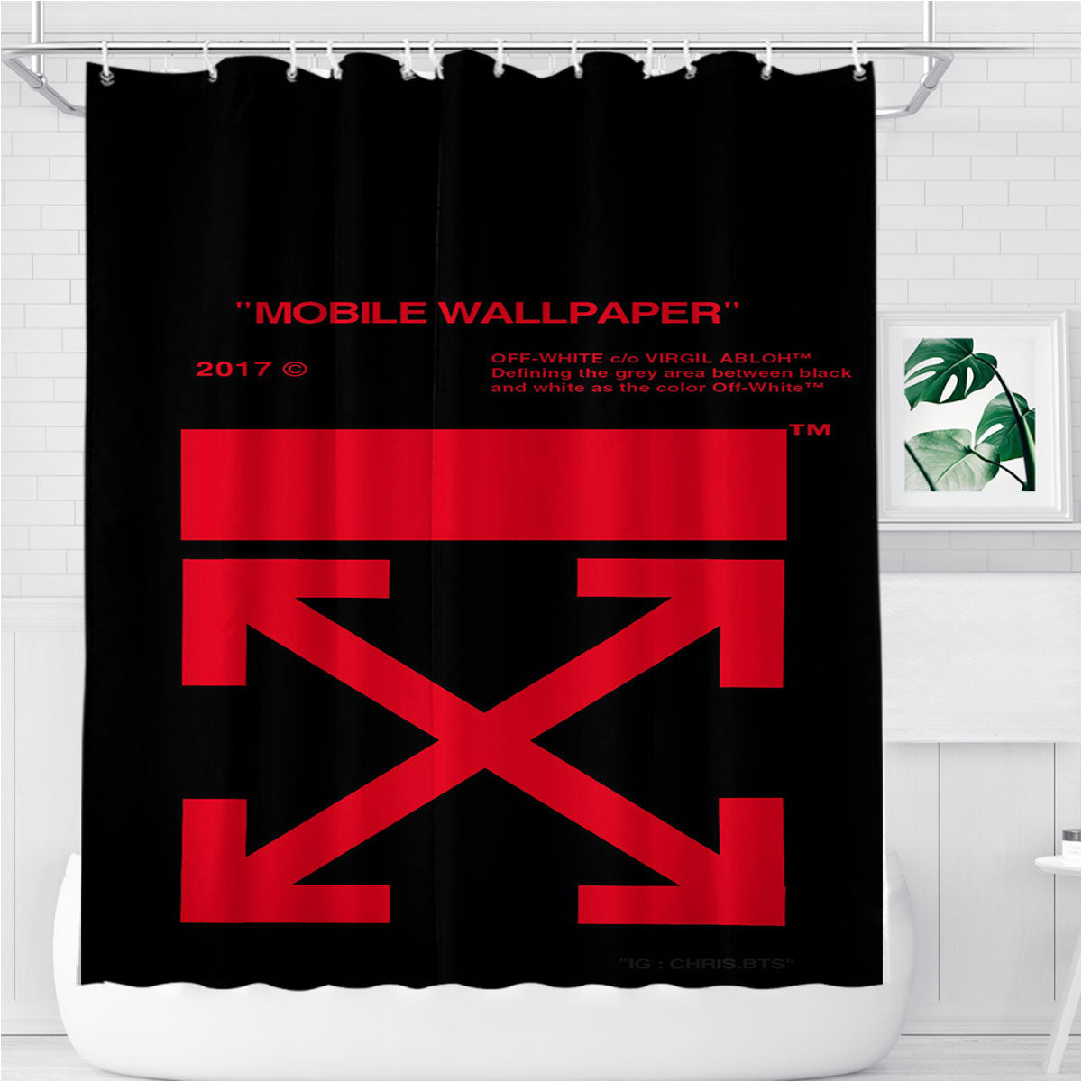 Off White Red Bathroom Shower Curtain Fabric Waterproof | 66 X 72 Inch