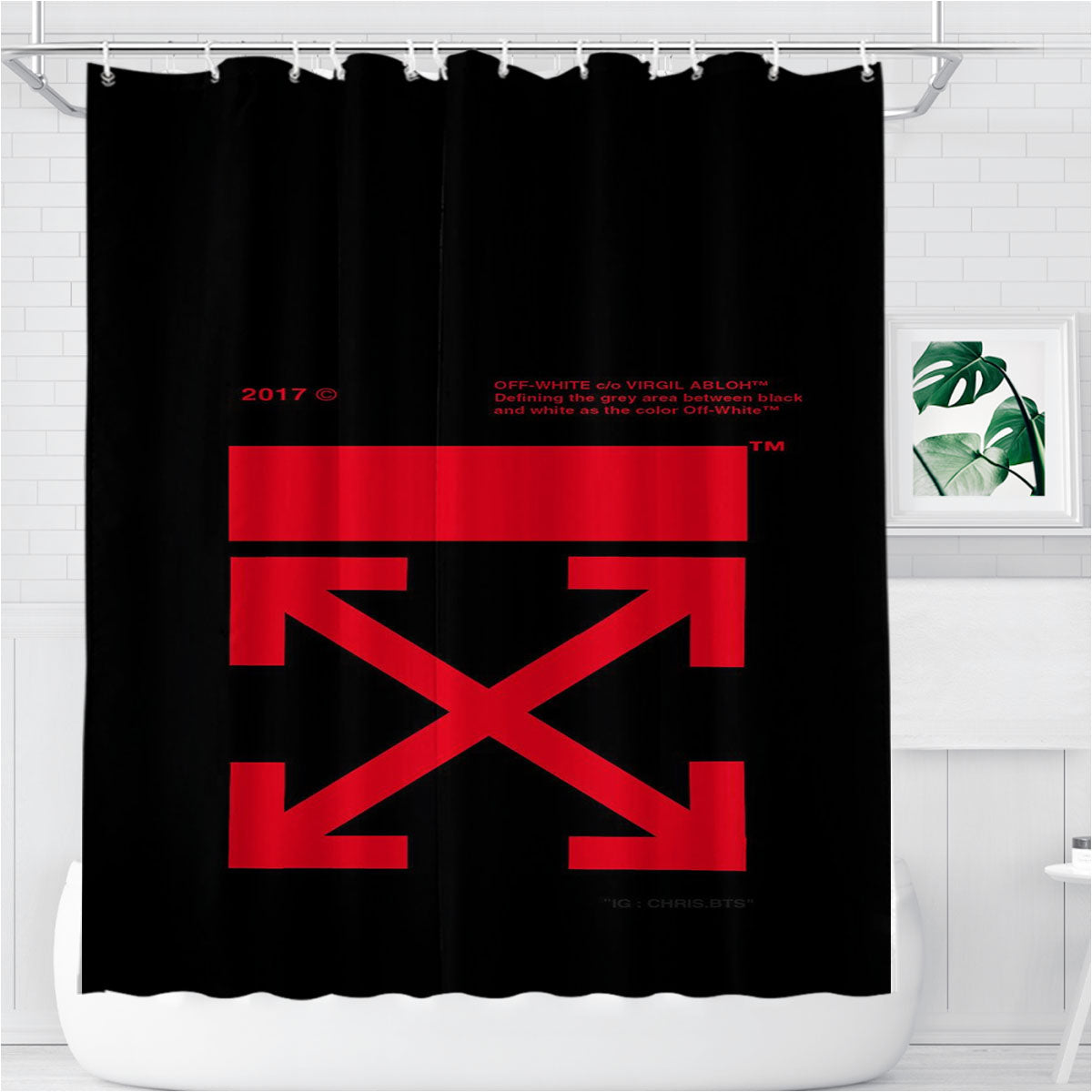 Off White Red Black Logo Wallpaper Bathroom Shower Curtain Fabric Waterproof | 66 X 72 Inch