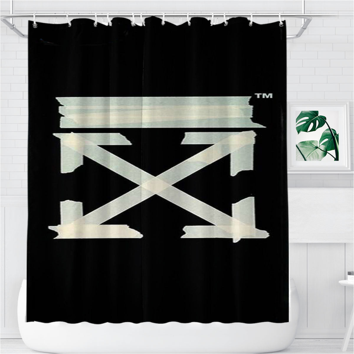 Off White Tape Logo Bathroom Shower Curtain Fabric Waterproof | 66 X 72 Inch