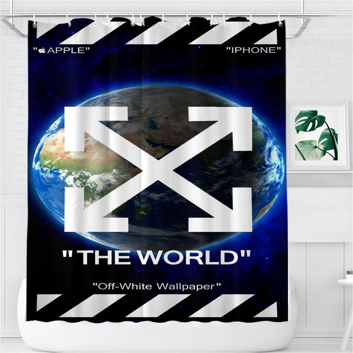Off White The World Back Bathroom Shower Curtain Fabric Waterproof | 66 X 72 Inch