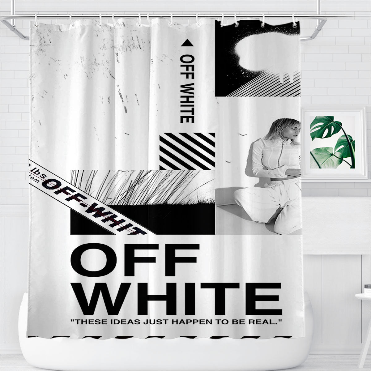 Off White These Ideas Just Happen To Be Real Bathroom Shower Curtain Fabric Waterproof | 66 X 72 Inch