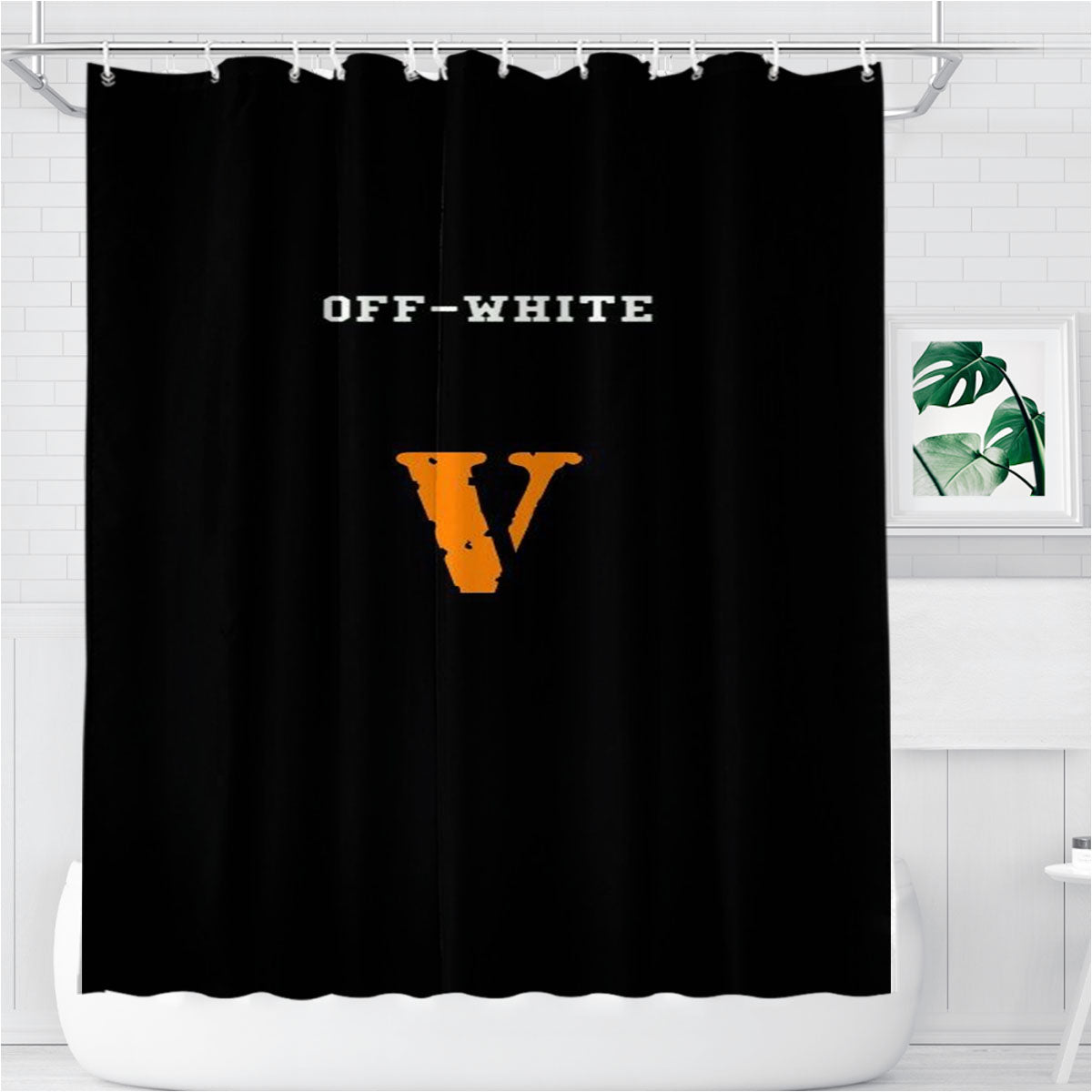 Off White V Bathroom Shower Curtain Fabric Waterproof | 66 X 72 Inch