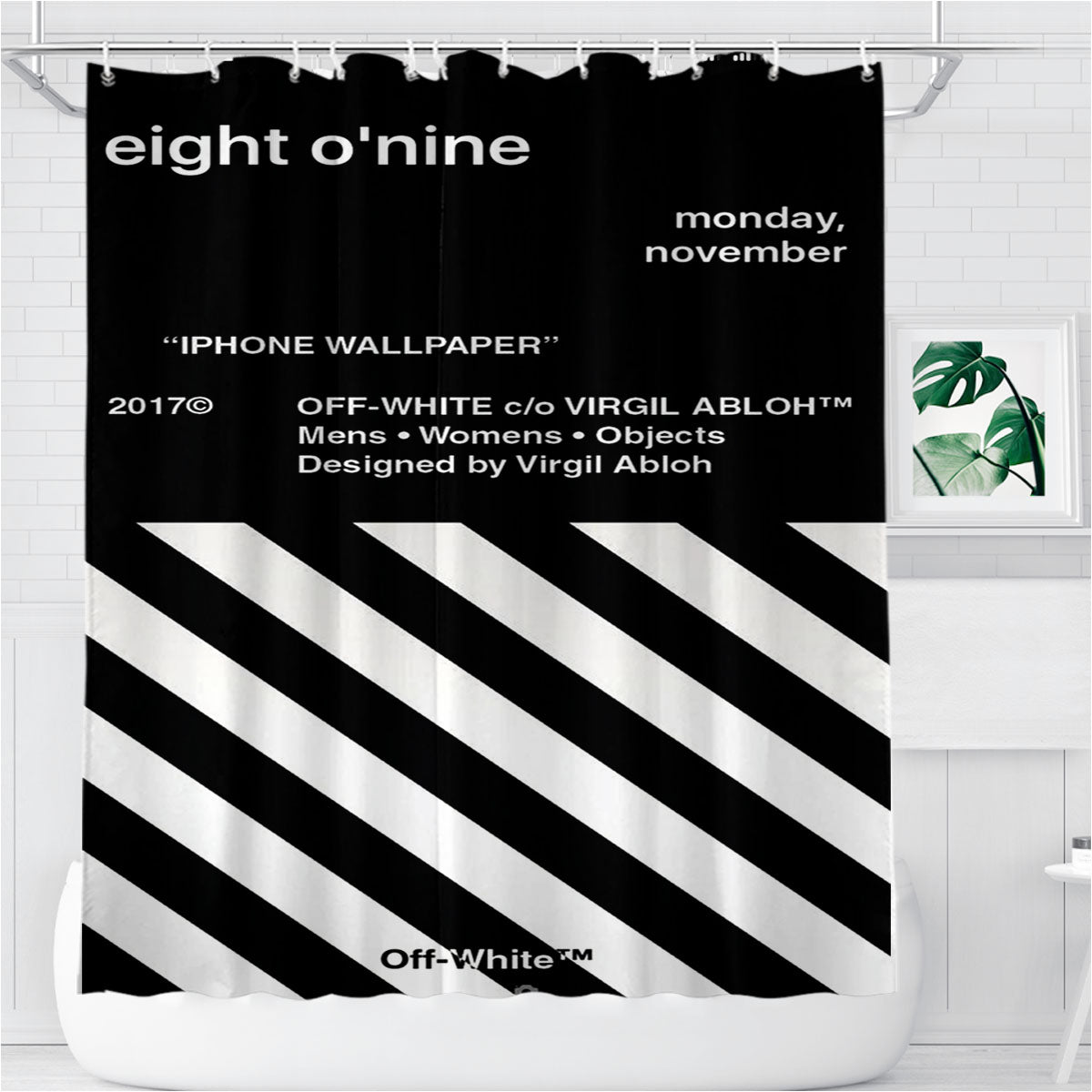 Off White Virgil Abloh Eight Nine Stripe Black Bathroom Shower Curtain Fabric Waterproof | 66 X 72 Inch