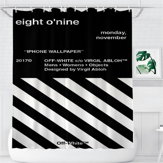 Personalized Off White Virgil Abloh Eight Nine Stripe Black Shower Curtain Farmhouse Bathroom Decor