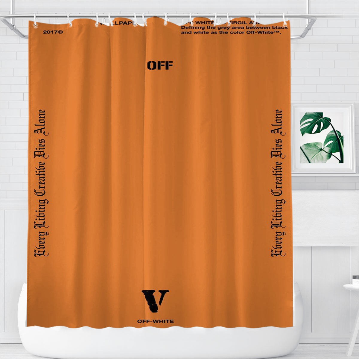 Off White Vlone Oran Bathroom Shower Curtain Fabric Waterproof | 66 X 72 Inch