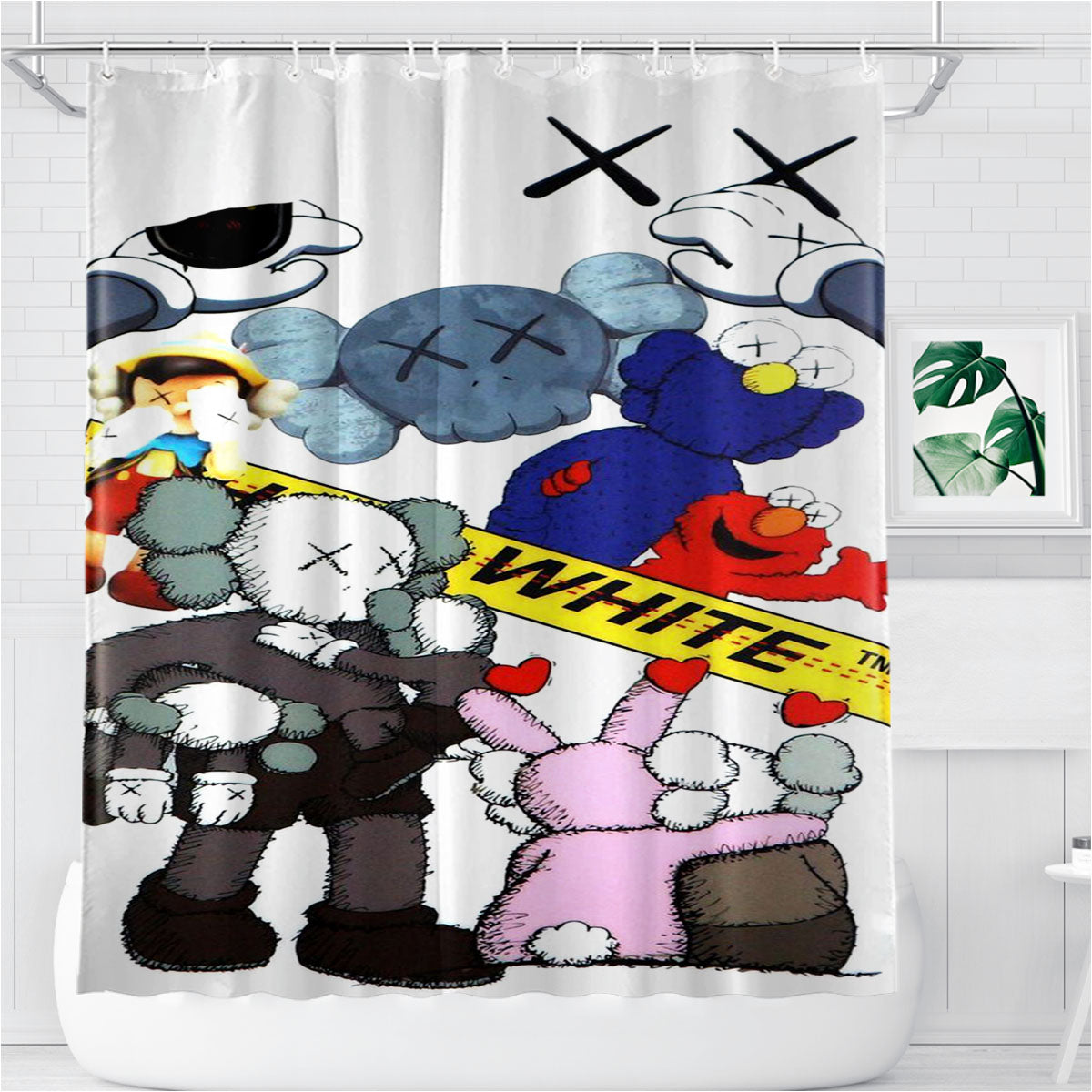 Off White X Kaws X Sesame Street Bathroom Shower Curtain Fabric Waterproof | 66 X 72 Inch