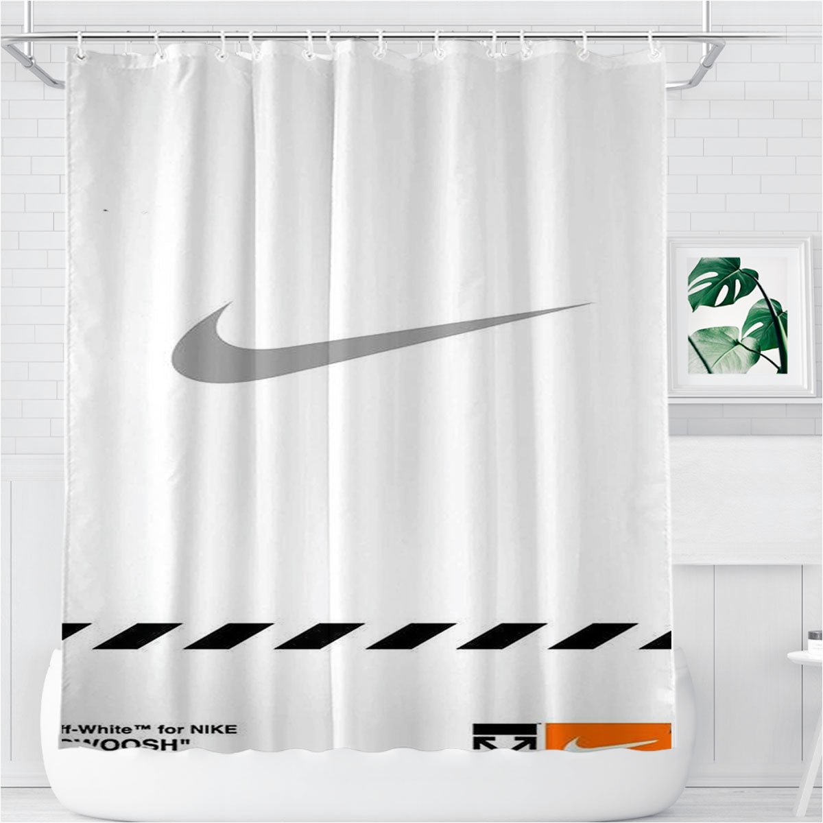 Off White X Nike Grey Logo Bathroom Shower Curtain Fabric Waterproof | 66 X 72 Inch