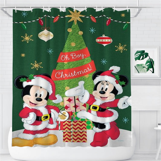 Personalized Oh Boy Christmas Mickey And Minnie Shower Curtain Farmhouse Bathroom Decor