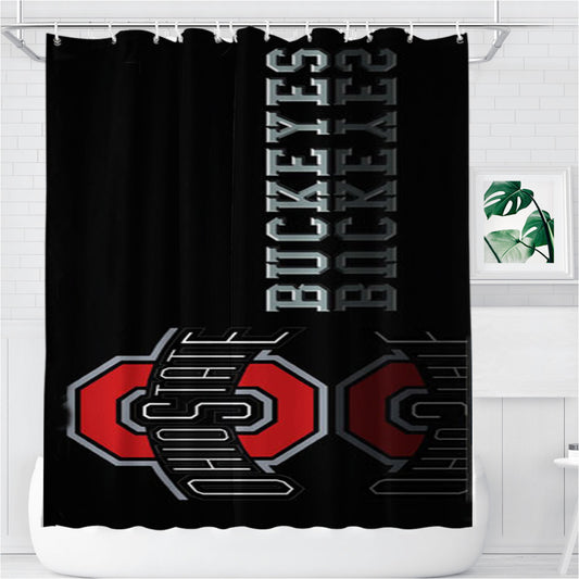 Ohio State Buckeyes Black Bathroom Shower Curtain Fabric Waterproof | 66 X 72 Inch