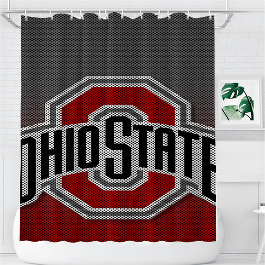 Ohio State Buckeyes Carbon Fiber Logo Bathroom Shower Curtain Fabric Waterproof | 66 X 72 Inch