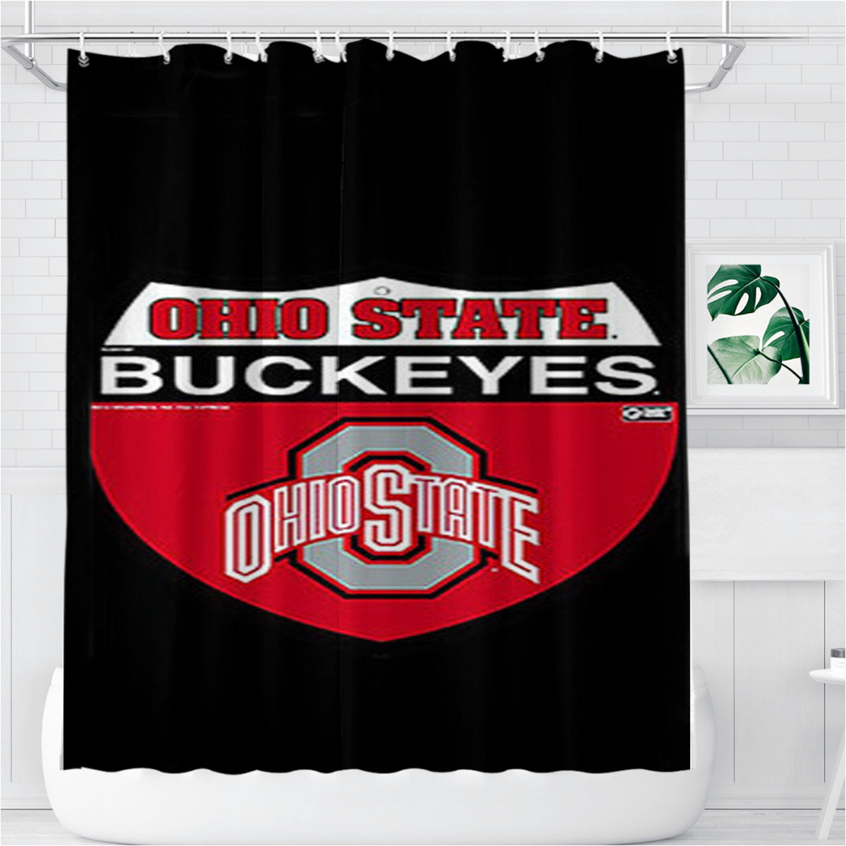 Ohio State Buckeyes Logo Black Bathroom Shower Curtain Fabric Waterproof | 66 X 72 Inch