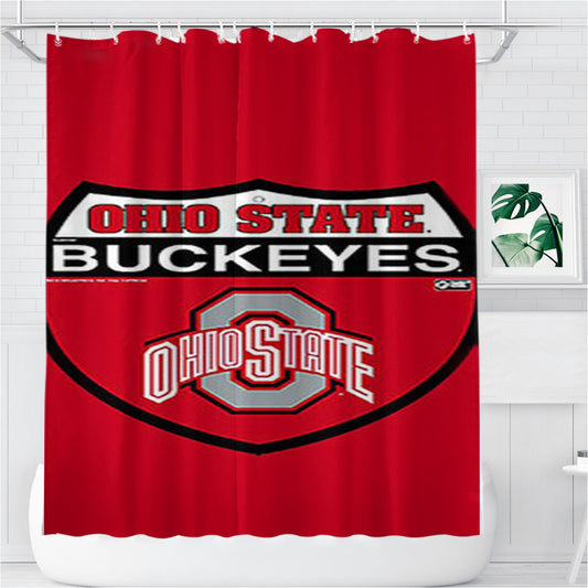 Ohio State Buckeyes Logo Red Bathroom Shower Curtain Fabric Waterproof | 66 X 72 Inch