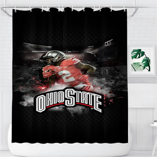 Ohio State Buckeyes Wallpaper Bathroom Shower Curtain Fabric Waterproof | 66 X 72 Inch